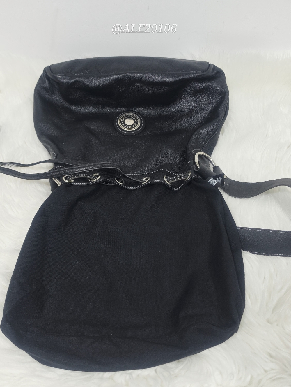 Harley-Davidson Black Leather Bucket Bag Drawstring Crossbody Purse - Picture 12 of 16